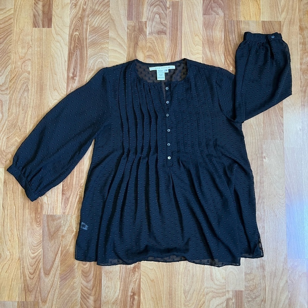 EUC Max Studio Black Swiss Dot Sheer Top sz M